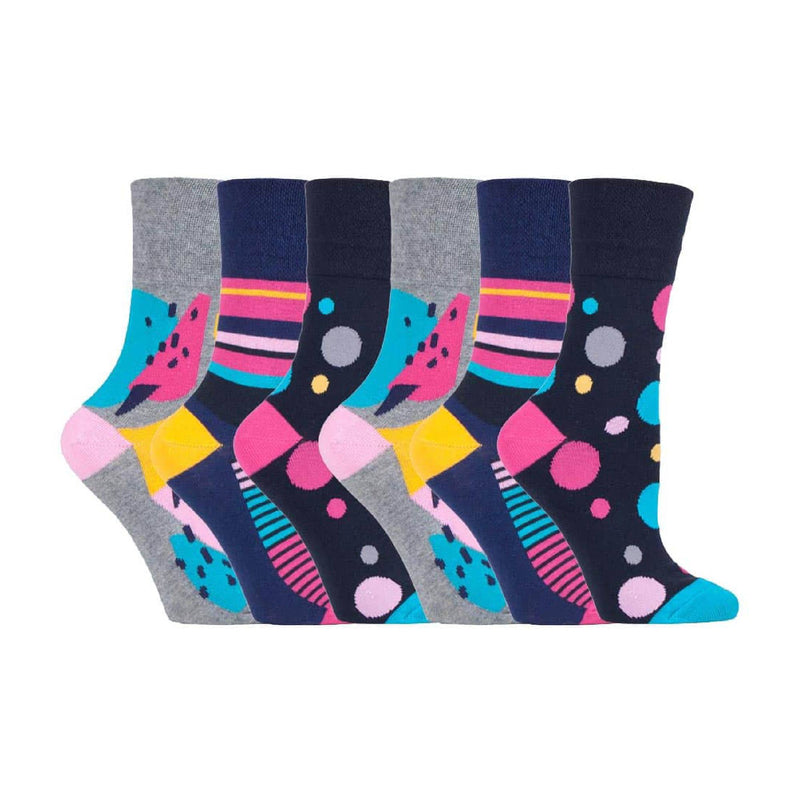 6 Pack Ladies Patterned Cotton Non Elastic Socks