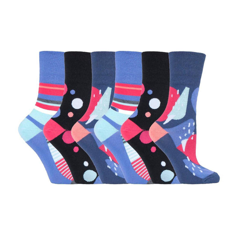 6 Pack Ladies Non Elastic Loose Top Patterned Cotton Rich Socks