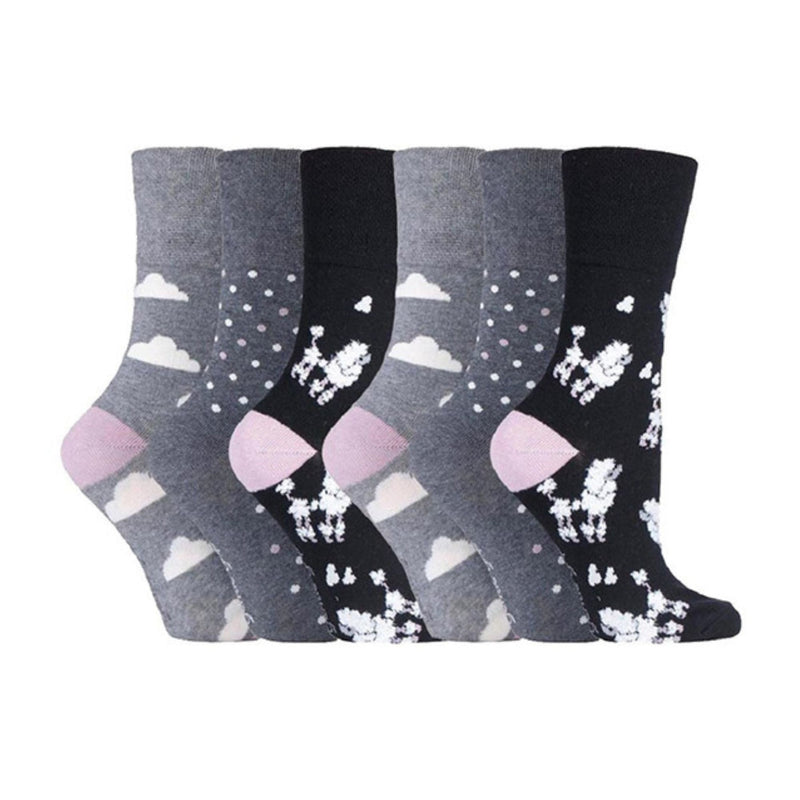 6 Pack Ladies Patterned Cotton Non Elastic Socks