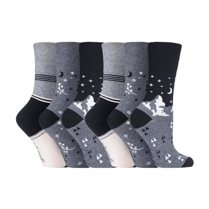 6 Pack Ladies Patterned Cotton Non Elastic Socks