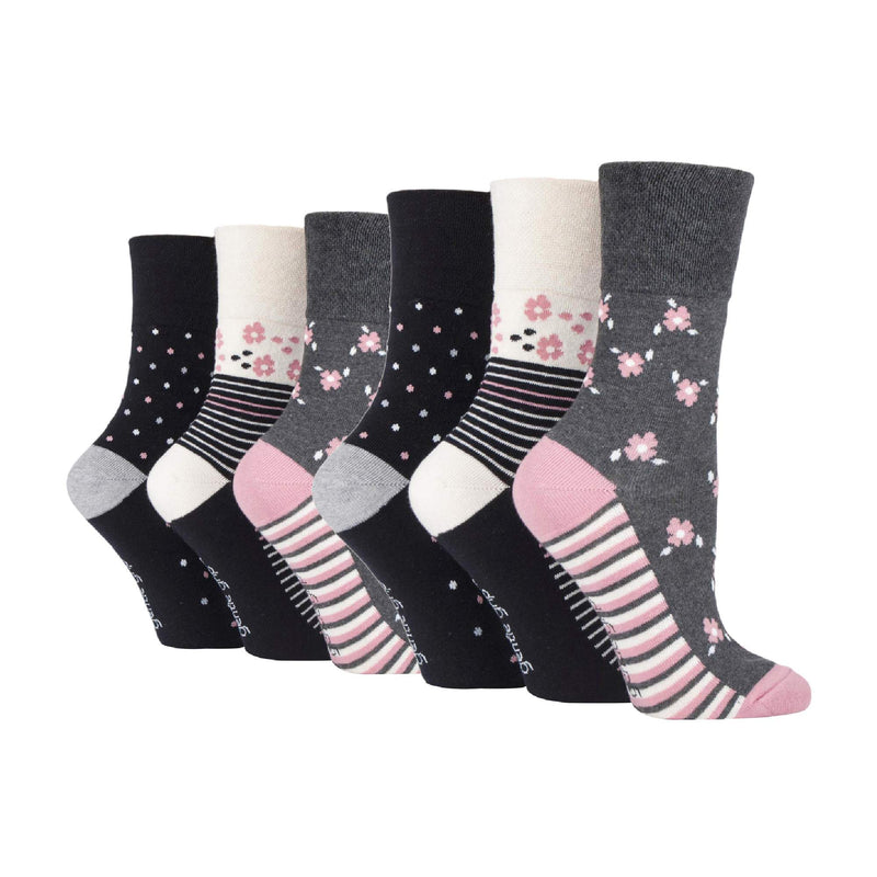 6 Pack Ladies Patterned Cotton Non Elastic Socks