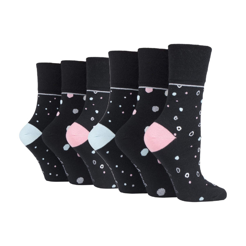 6 Pack Ladies Patterned Cotton Non Elastic Socks