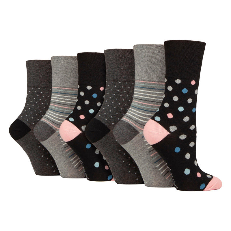 6 Pack Ladies Patterned Cotton Non Elastic Socks