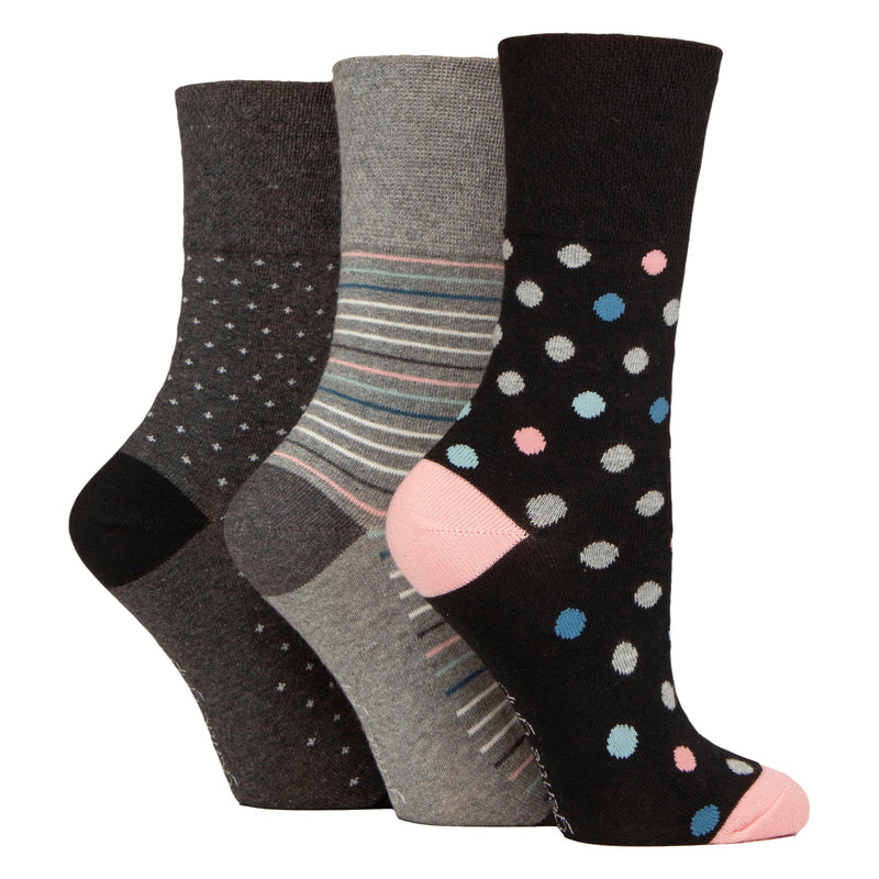 6 Pack Ladies Patterned Cotton Non Elastic Socks
