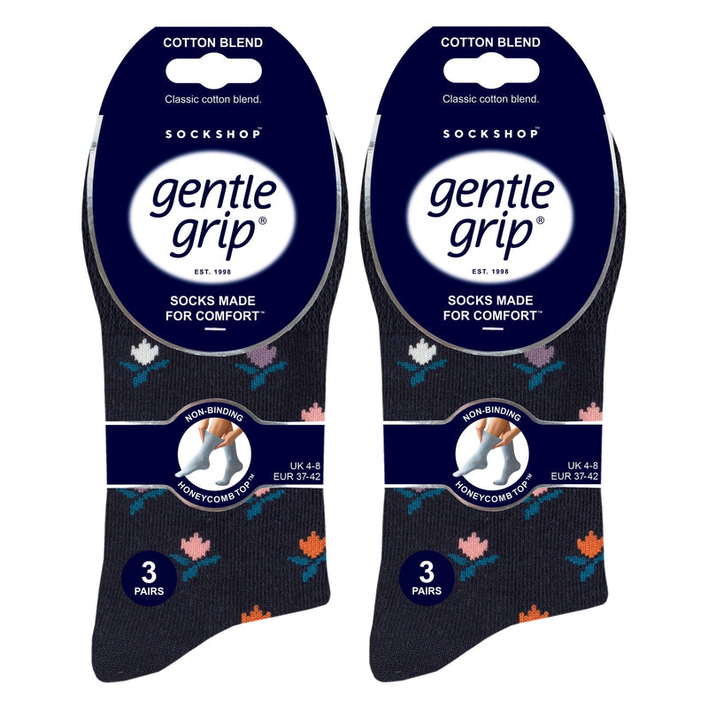 6 Pack Ladies Patterned Cotton Non Elastic Socks