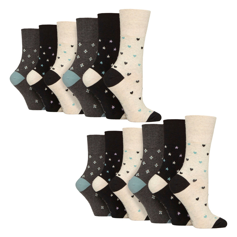 12 Pairs Ladies Cotton Socks | Patterned Soft Non-Binding Everyday Socks