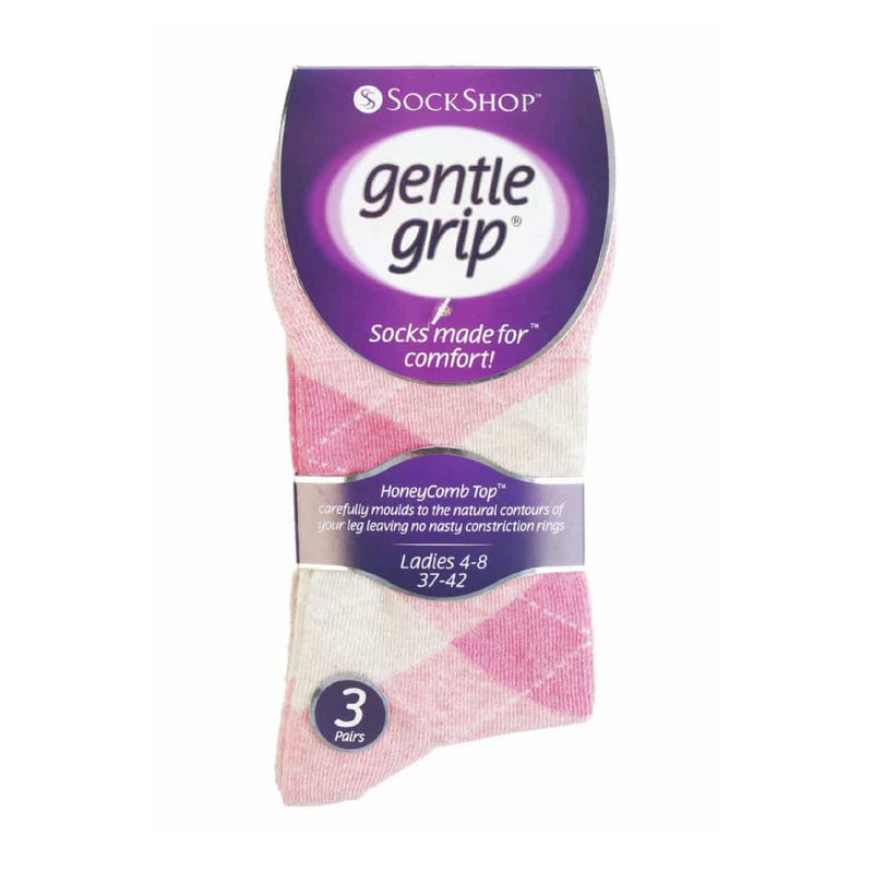 6 Pack Ladies Non Elastic Argyle Patterned Cotton Socks