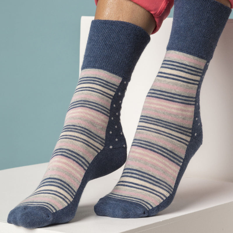 6 Pack Ladies Non Elastic Plain Coloured Cotton Socks