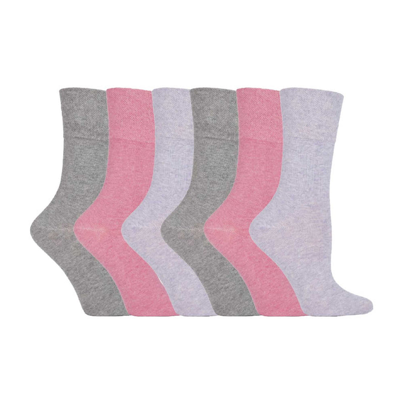 6 Pack Ladies Non Elastic Plain Coloured Cotton Socks