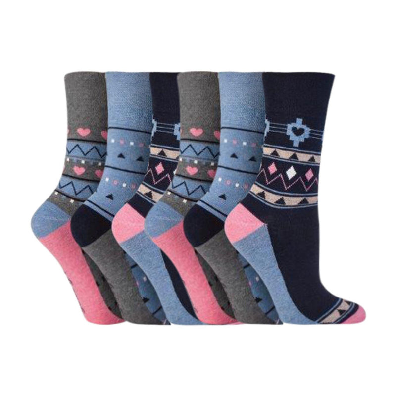 6 Pack Ladies Patterned Non Elastic Cotton Socks