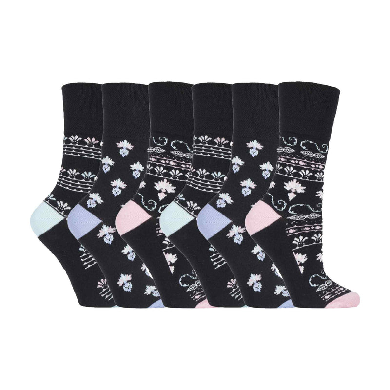 6 Pack Ladies Patterned Non Elastic Cotton Socks