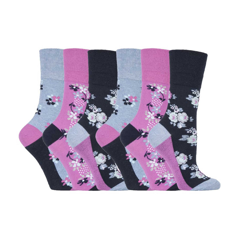 6 Pack Ladies Patterned Non Elastic Cotton Socks