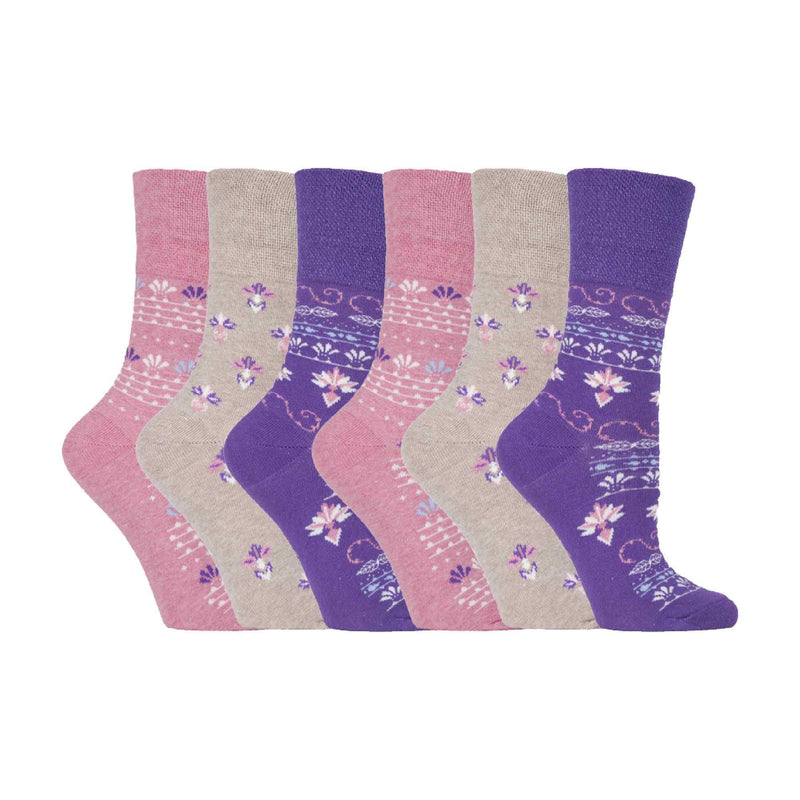 6 Pack Ladies Patterned Non Elastic Cotton Socks
