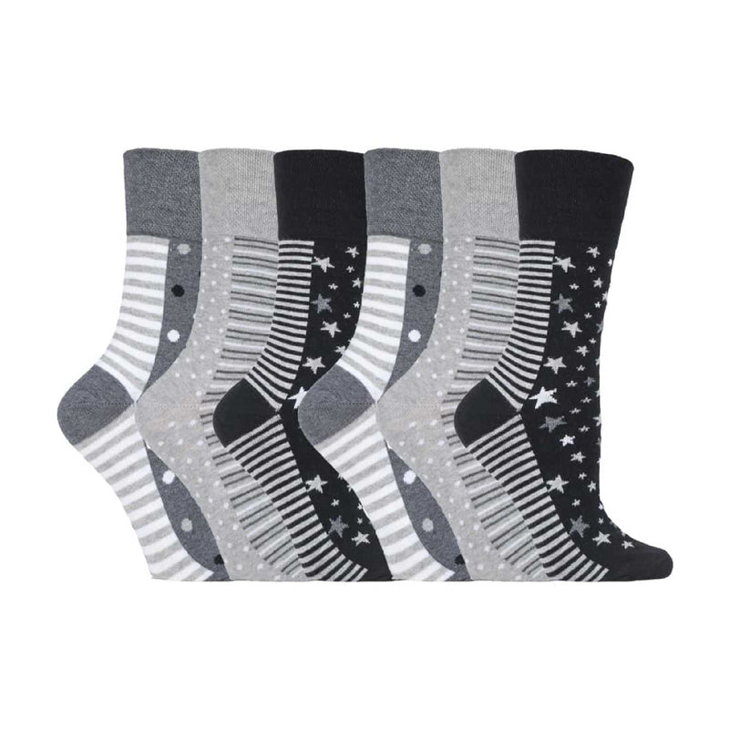 6 Pack Ladies Patterned Non Elastic Cotton Socks