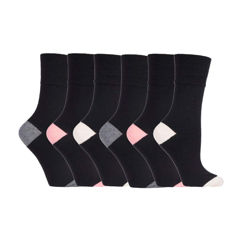 6 Pack Ladies Non Elastic Contrast Heel & Toe Cotton Socks