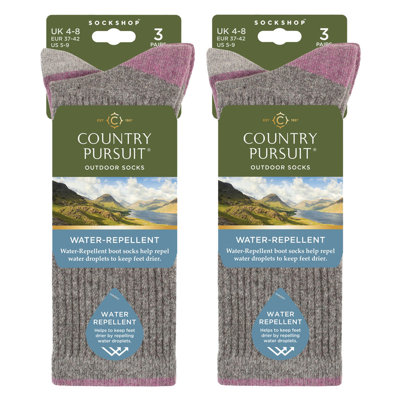6 Pairs Ladies Water Repellent Midweight Outdoor Socks for Hiking & Walking