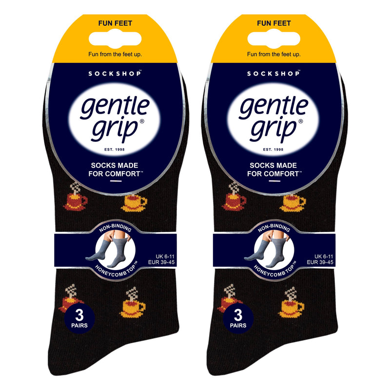 6 Pairs Mens  NON ELASTIC Cotton Rich Novelty Patterned Socks