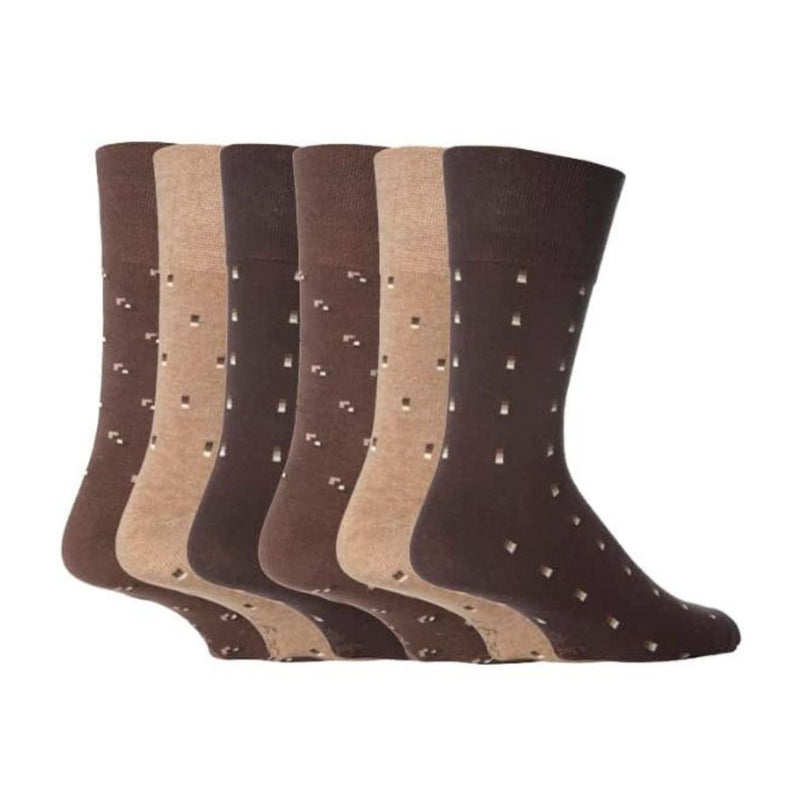 6 Pack Mens Non Elastic Square Patterned Cotton Socks for Poor Circulation