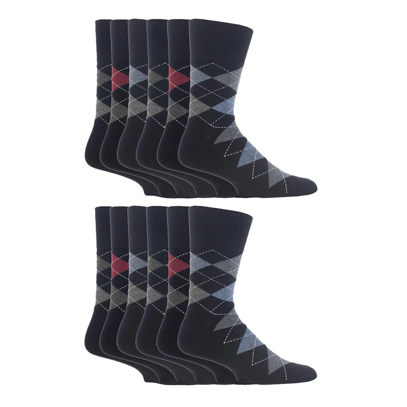 12 Pairs Mens Gentle Grip Loose Top Socks | Extra Wide Non Elastic Socks