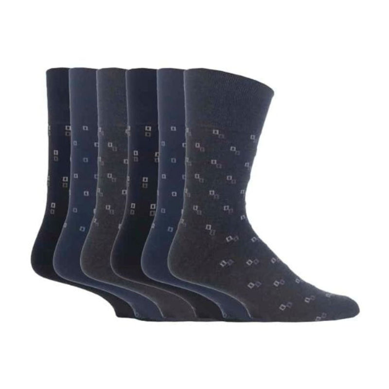 6 Pack Mens Non Elastic Square Patterned Cotton Socks for Poor Circulation
