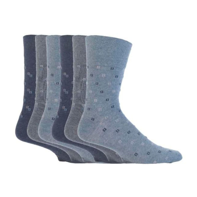 6 Pack Mens Non Elastic Square Patterned Cotton Socks for Poor Circulation