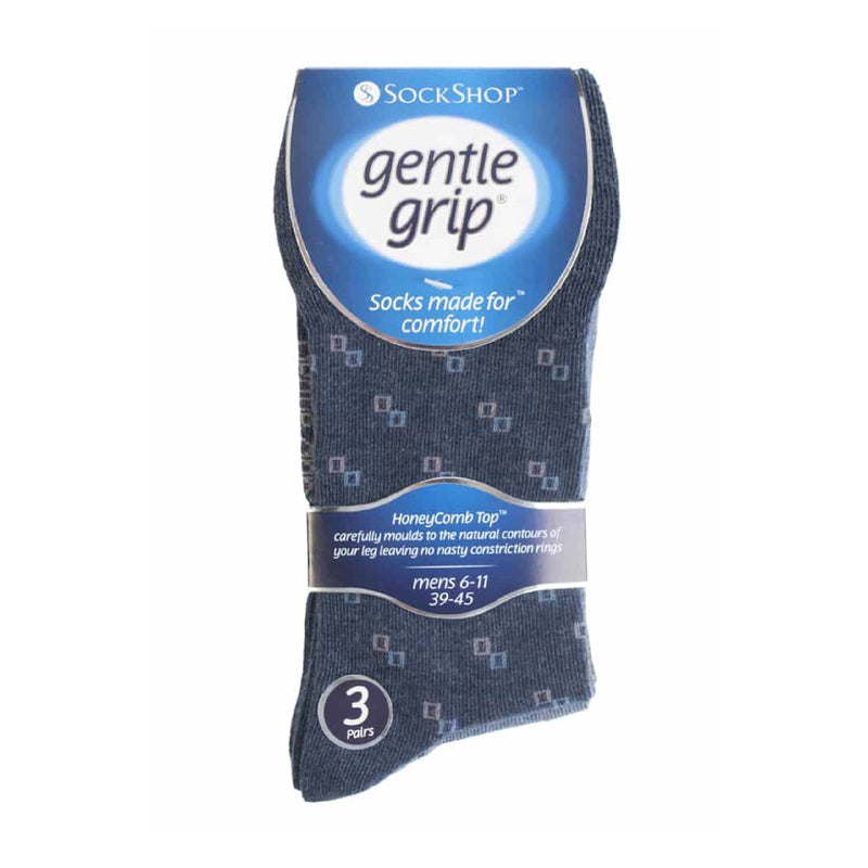 6 Pack Mens Non Elastic Square Patterned Cotton Socks for Poor Circulation