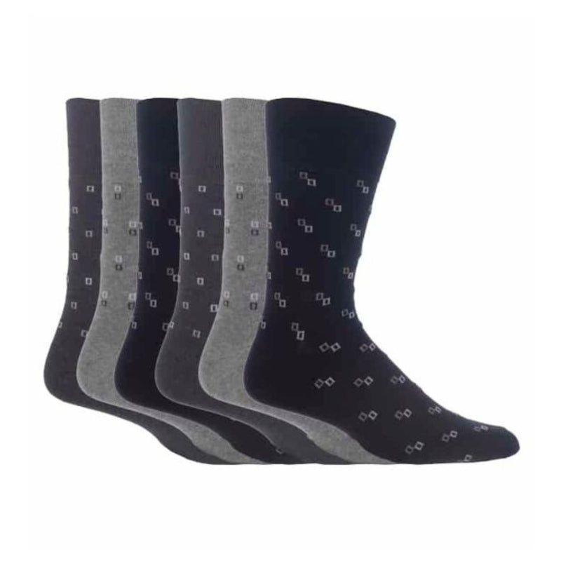 6 Pack Mens Non Elastic Square Patterned Cotton Socks for Poor Circulation