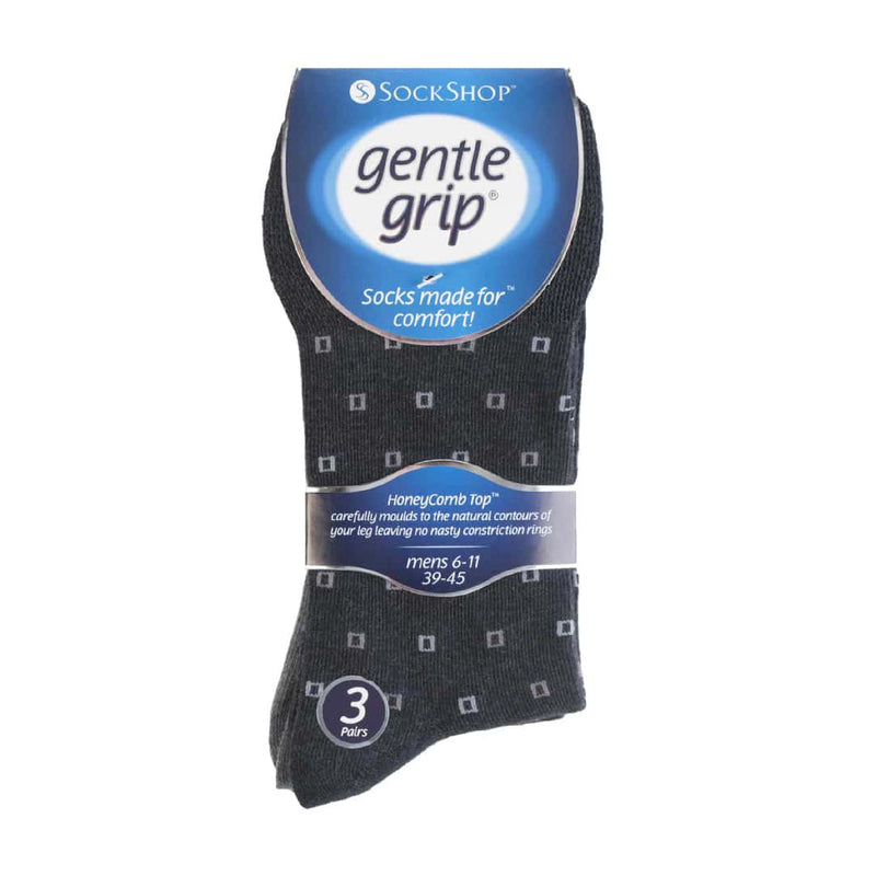 6 Pack Mens Non Elastic Square Patterned Cotton Socks for Poor Circulation