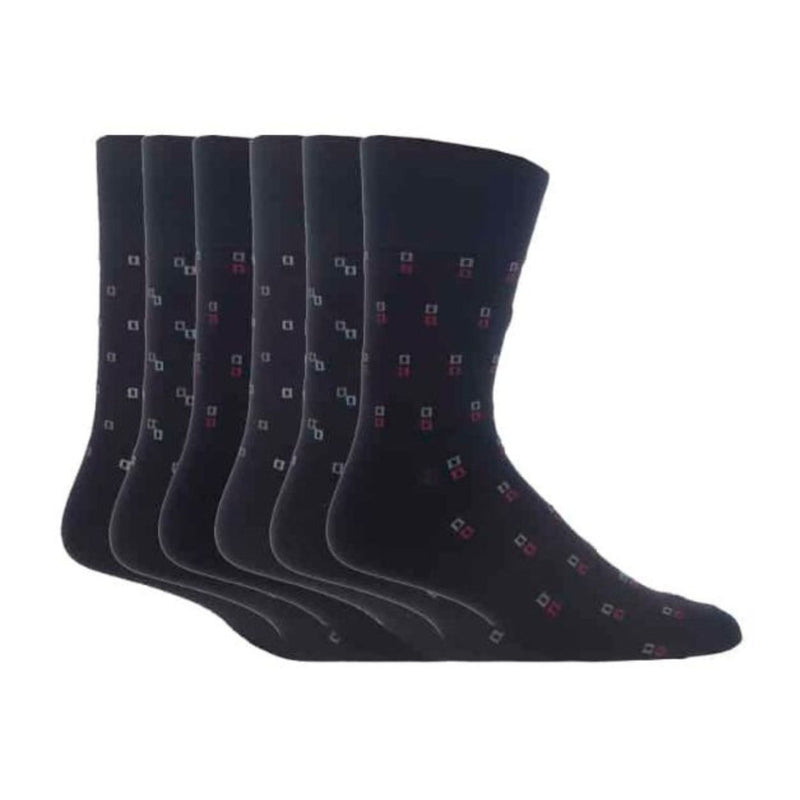 6 Pack Mens Non Elastic Square Patterned Cotton Socks for Poor Circulation