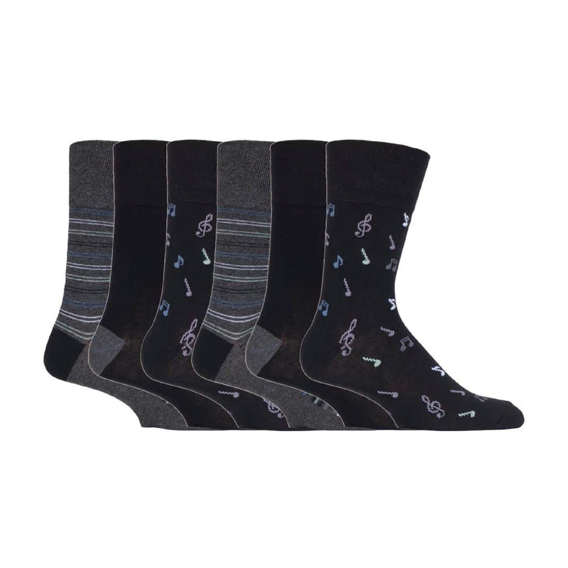 6 Pack Mens Non Elastic Loose Top Patterned Socks