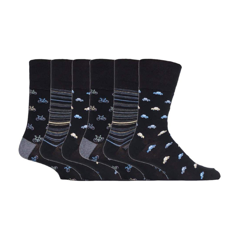 6 Pack Mens Non Elastic Loose Top Patterned Socks