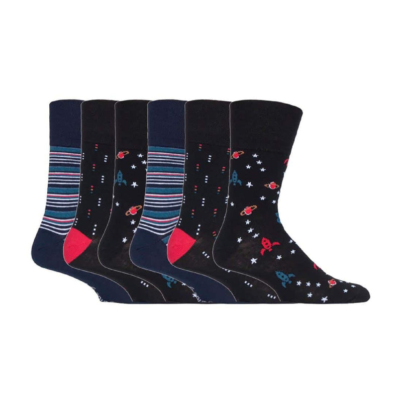 6 Pack Mens Non Elastic Loose Top Patterned Socks