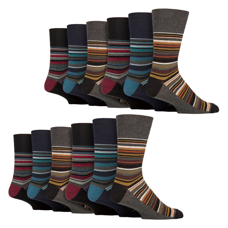 12 Pairs Mens Cotton Socks | Patterned Soft Non-Binding Everyday Socks