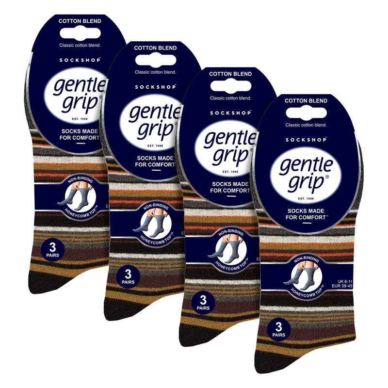 12 Pairs Mens Cotton Socks | Patterned Soft Non-Binding Everyday Socks
