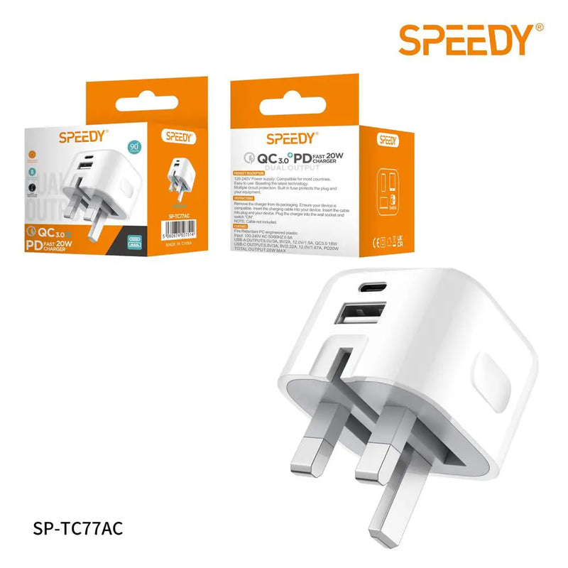 20W Foldable Dual USB-A & USB-C Fast Charger Adapter