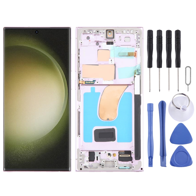 For Samsung Galaxy S23 Ultra 5G SM-S918U US Edition OLED LCD Screen Digitizer Full Assembly with Frame