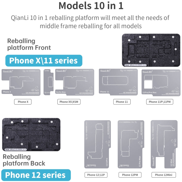 Qianli 10 in 1 Middle Frame Reballing Platform For iPhone X / XS / XS Max / 11 / 11 Pro / 11 Pro Max / 12 / 12 Pro / 12 mini / 12 Pro Max, For iPhone X-12 Pro Max