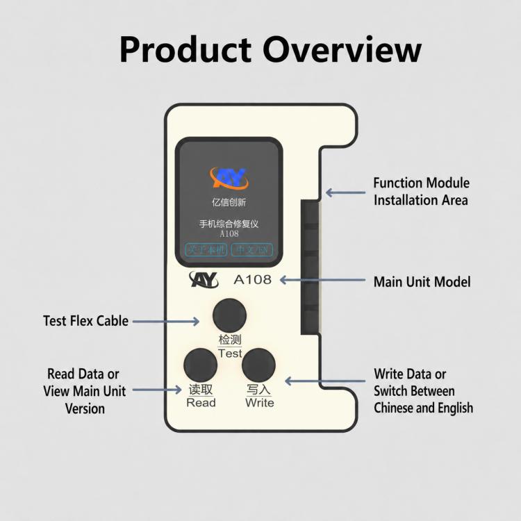 AY A108 Multi-function Dot Matrix Battery Repair Programmer for iPhone 8-14 Pro Max, A108 for iPhone 8-14 Pro Max