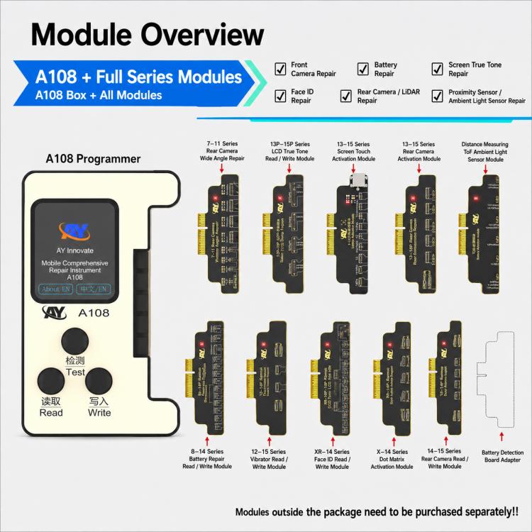AY A108 Multi-function Dot Matrix Battery Repair Programmer for iPhone 8-14 Pro Max, A108 for iPhone 8-14 Pro Max