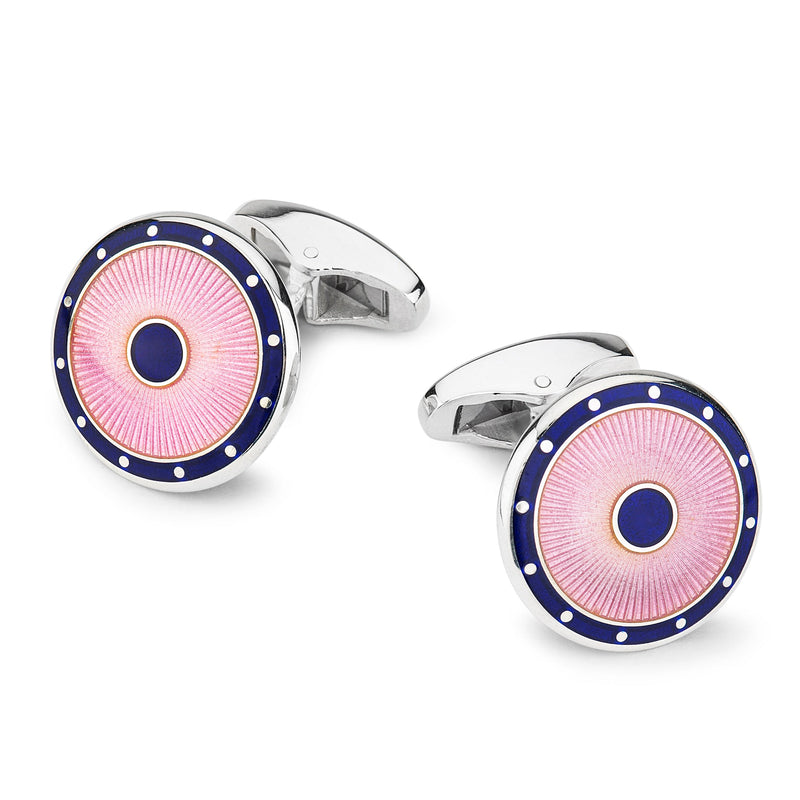 Sterling Silver Domed Guilloche Cufflinks in Pink