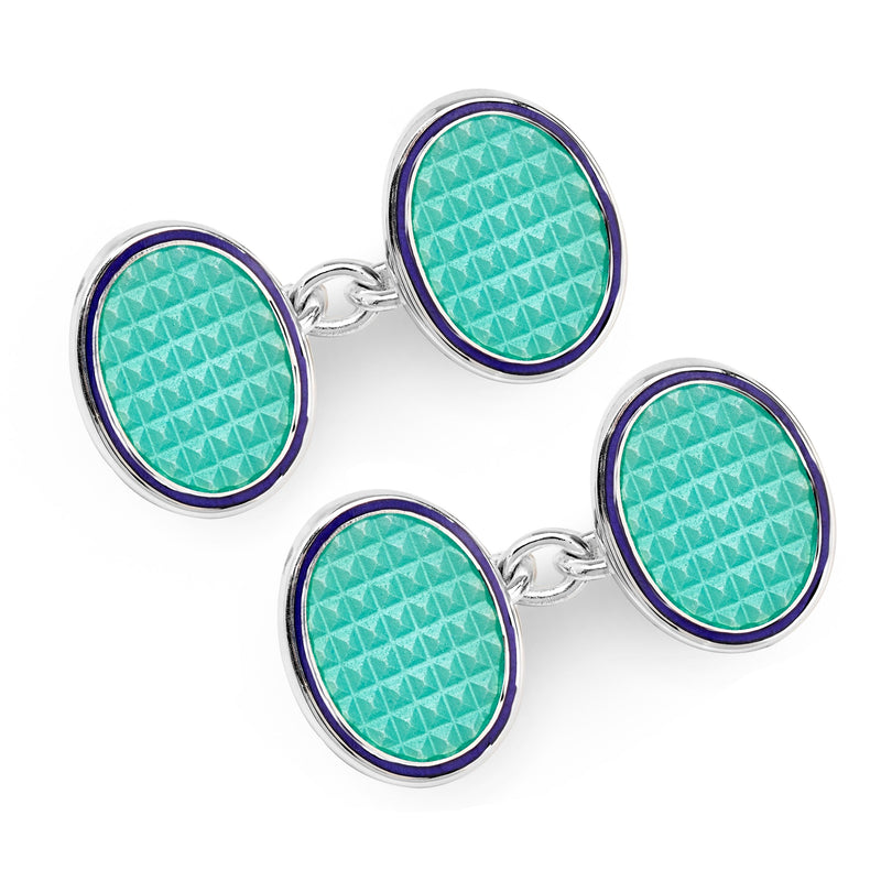 Oval Cloisonne Sterling Silver Chain Cufflinks In Turquoise