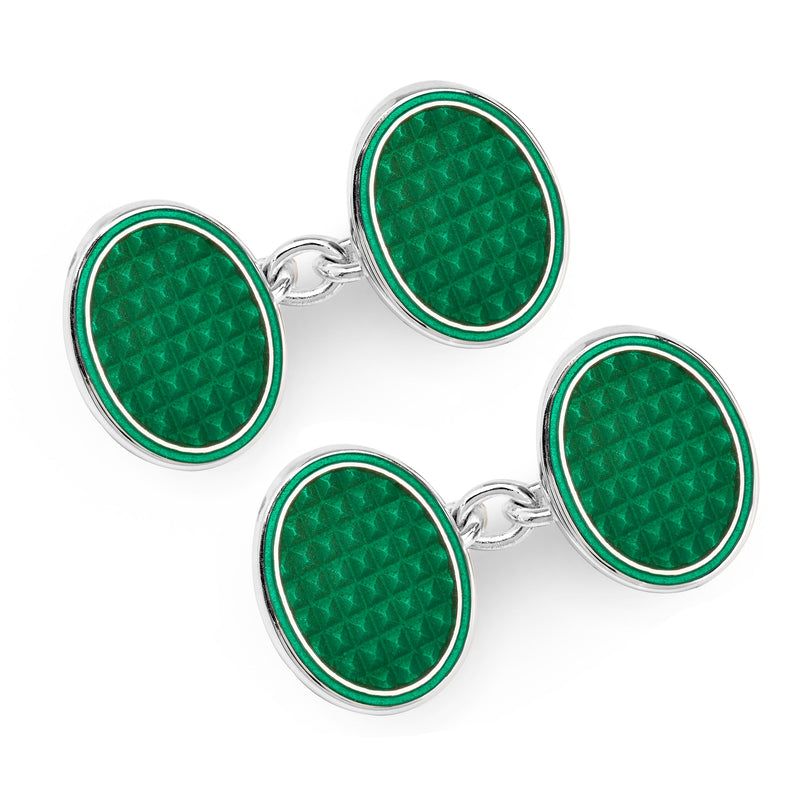 Oval Cloisonne Sterling Silver Chain Cufflinks In Green