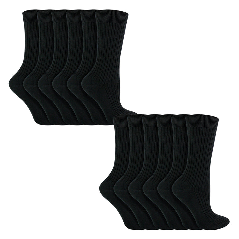 12 Pack Girls & Boys 100% Cotton Soft Breathable Loose Top Socks (2 Sizes)