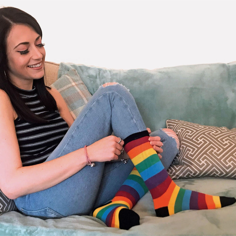 3 Pack Mens & Ladies Bright Patterned Striped Cotton Rainbow Socks