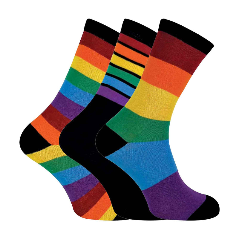 3 Pack Mens & Ladies Bright Patterned Striped Cotton Rainbow Socks