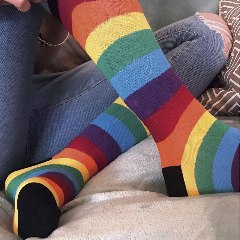3 Pack Mens & Ladies Bright Patterned Striped Cotton Rainbow Socks