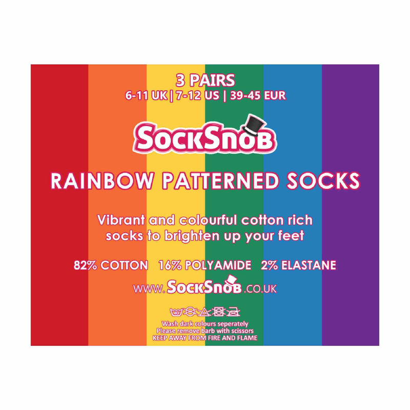 3 Pack Mens & Ladies Bright Patterned Striped Cotton Rainbow Socks