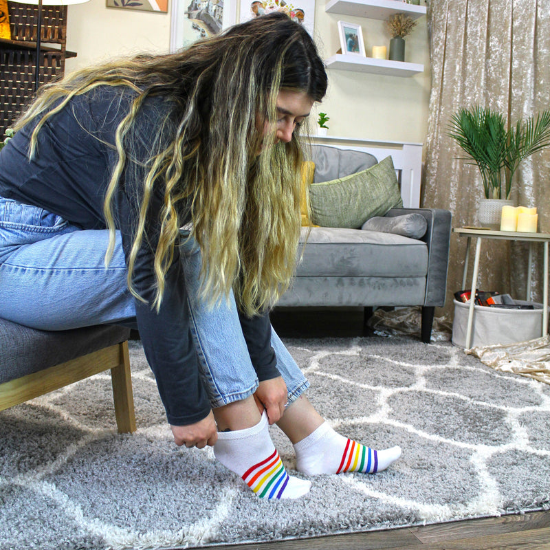 Mens Ladies Rainbow Trainer Cotton Socks Bright Colourful Striped Socks