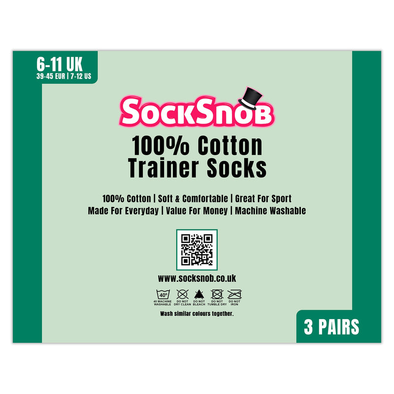 3 Pack Mens 100% Cotton Trainer Socks