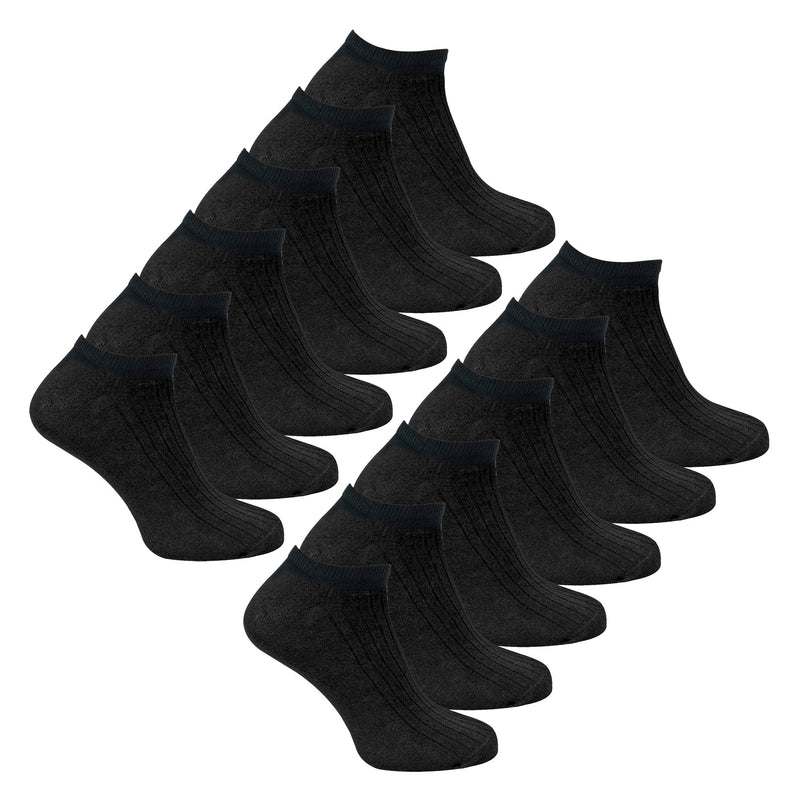 12 Pack Kids 100% Cotton Trainer Socks